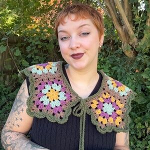Handmade Green and Purple Crochet Collar